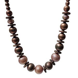 Vintage Elegant Copper Tone Beaded Necklace Textured Metallic Accents Fashion